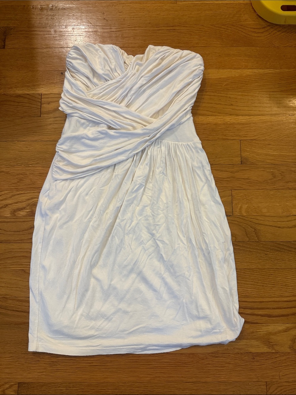 Express Strapless White Ruched Twist-Front Dress